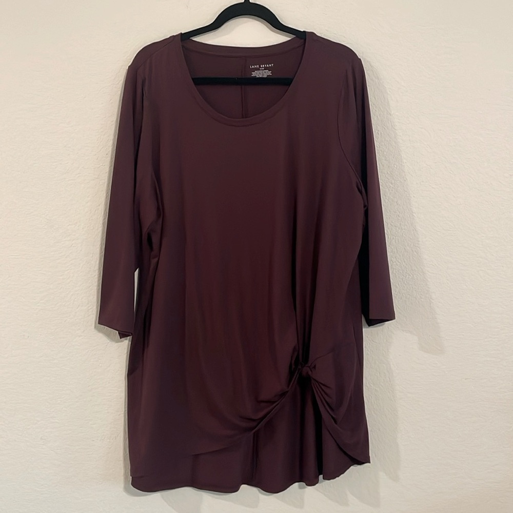 Lane Bryant Women’s Shirt Size 18/20 Maroon Jersey Knit Long Sleeve Tie Knot